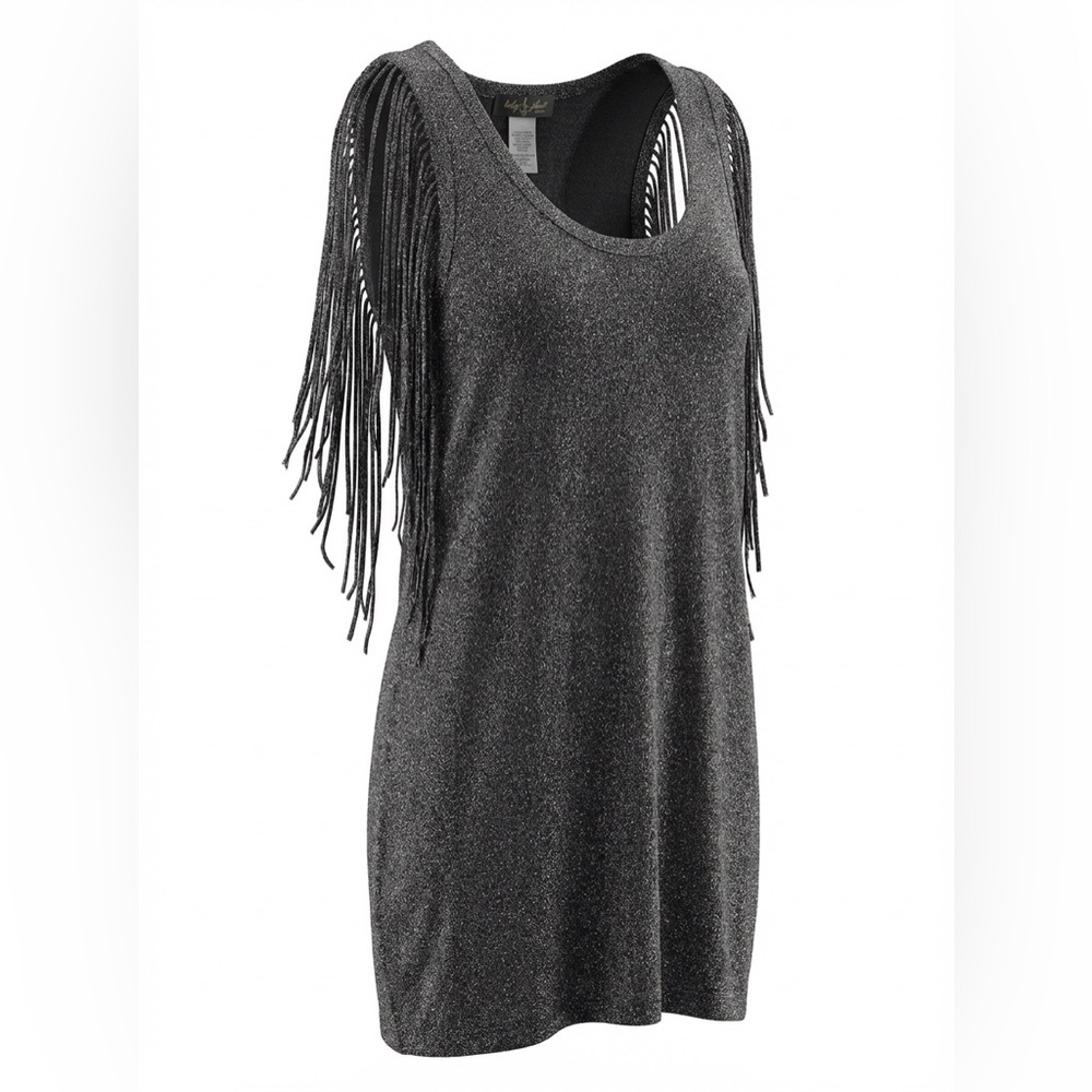 Baby Phat Vintage Y2K Metallic Black Fringe Sleeveless Tunic Size Small